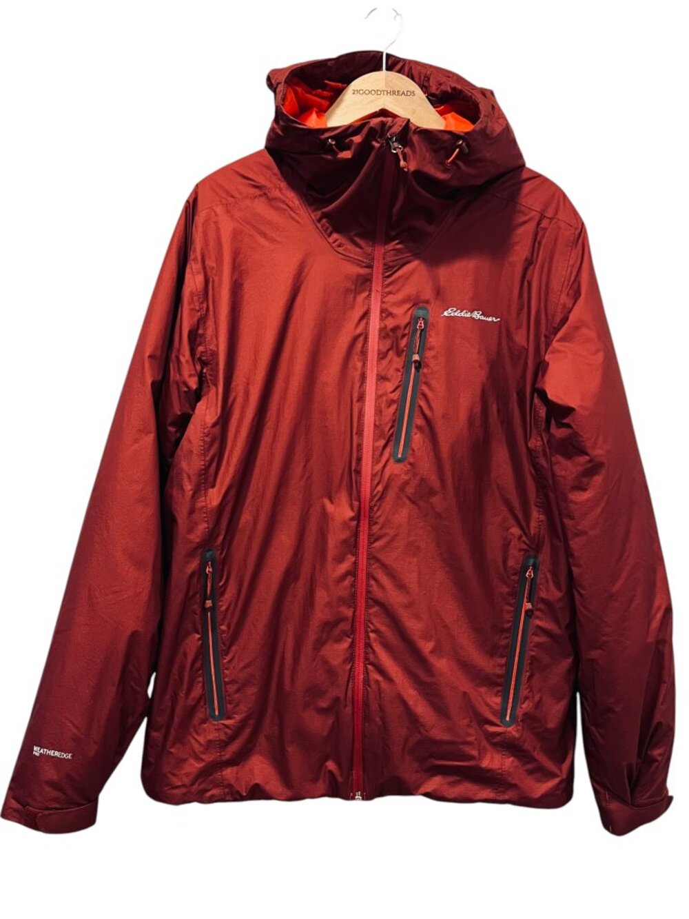 Eddie Bauer Mens First Ascent Down Hooded Zip Jacket, Burgundy Orange, L